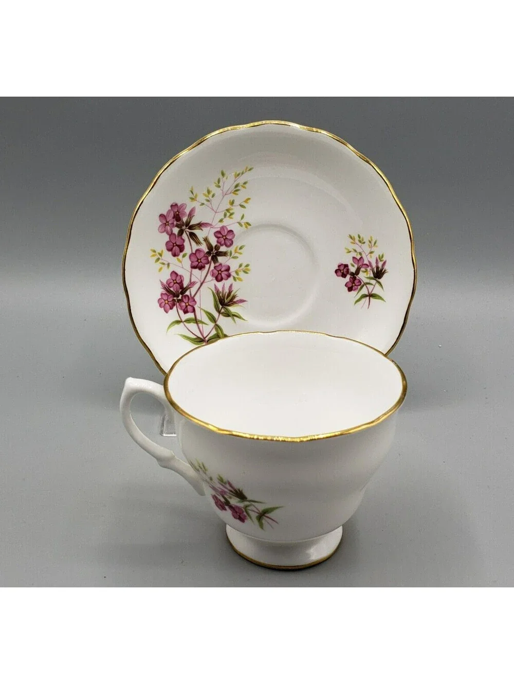 Royal Vale Teacup & Saucer Petite Violet Flowers Fine Bone China England Ridgway